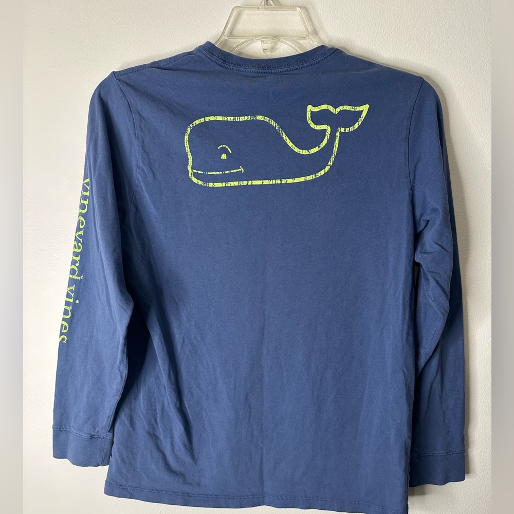 Vineyard Vines long sleeve shirt, blue, lime green whale logo and print, sz XL18